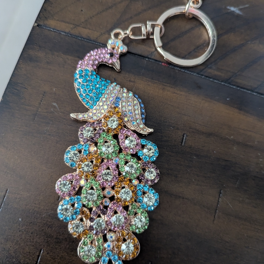 Multicolor Crystal Peacock Key Chain Or Bag Charm